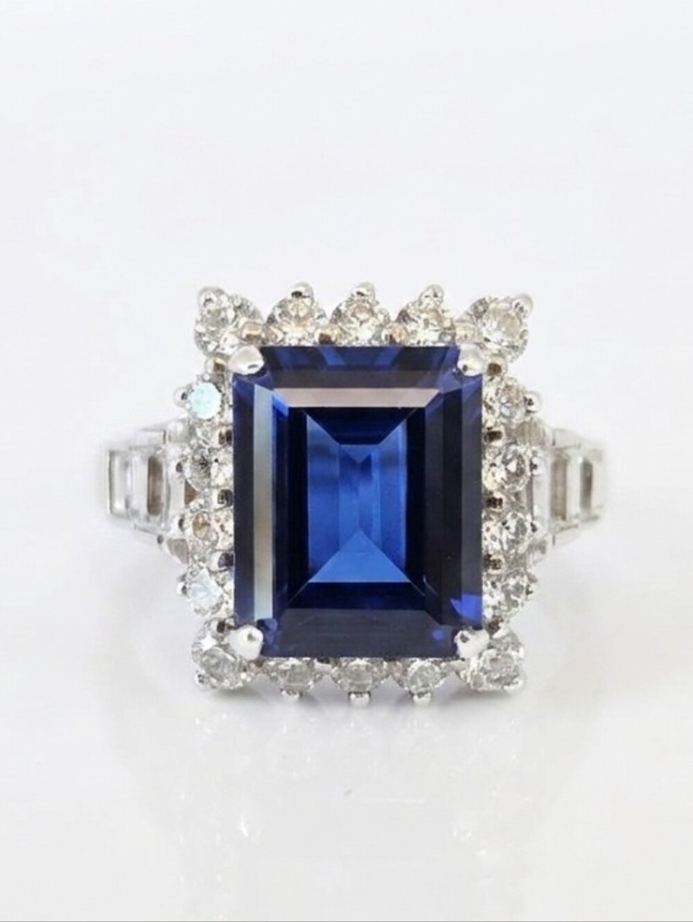 Timeless Blue Sapphire & White Diamond Simulant Sterling Silver Ring Size 5!